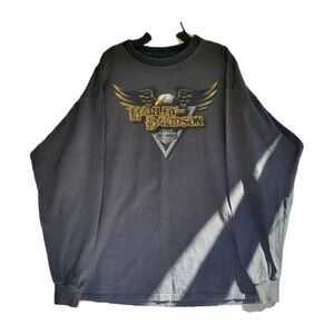 VTG Harley Davidson Men's Long Sleeve T-Shirt Black Gold Eagle‎ Logo Size 2XL